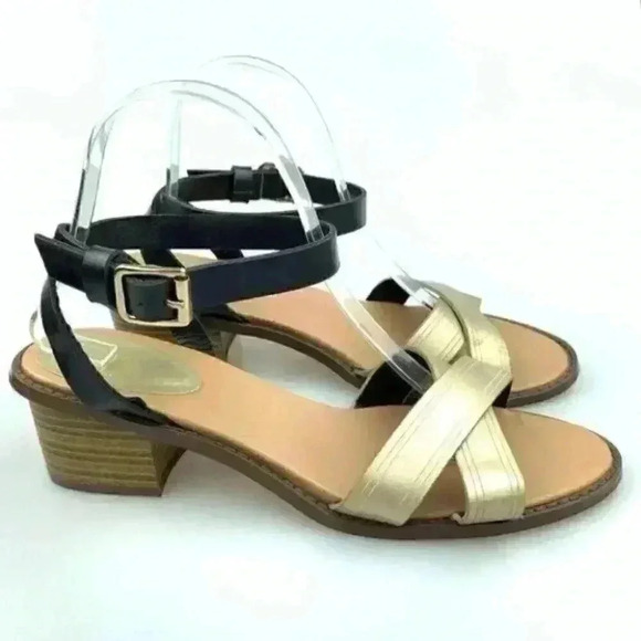 NYC Co sandals size 9 6463 gold black criss cross - Picture 1 of 8